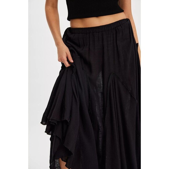 Free People Madras That Solid Linen Maxi Skirt A Line Godet Mid Rise XS 284925 - Picture 3 of 8